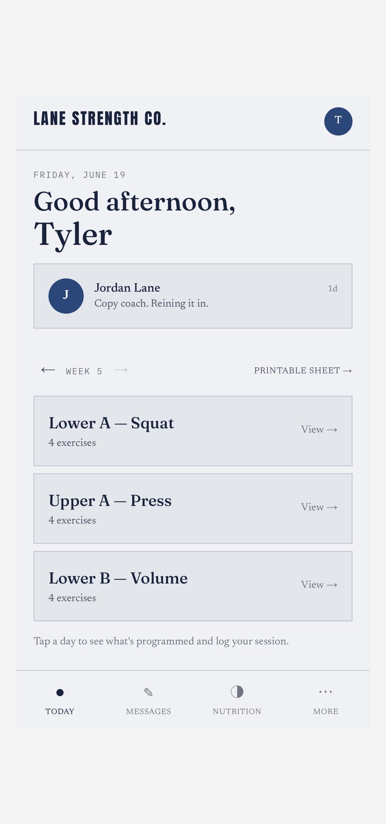 The Today screen in the Broadsheet theme